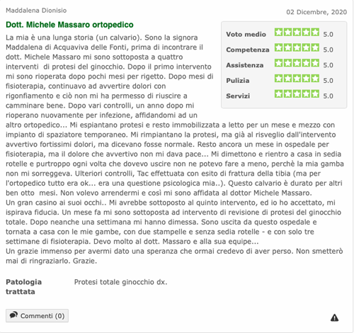 Chirurgo ortopedico Dott. Massaro - recensioni