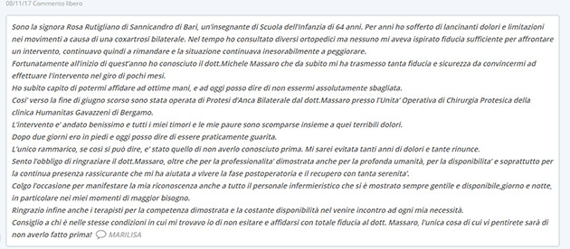 Opinione sul Dott. Michele Massaro - Specialista protesi anca e ginocchio