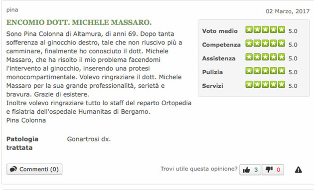 Opinione sul Dott. Michele Massaro - Specialista protesi anca e ginocchio