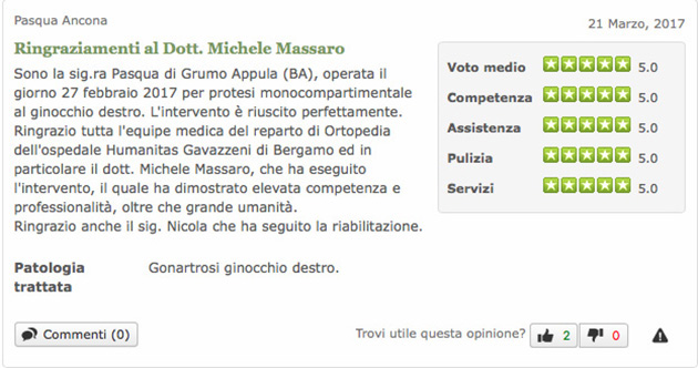 Opinione sul Dott. Michele Massaro - Specialista protesi anca e ginocchio