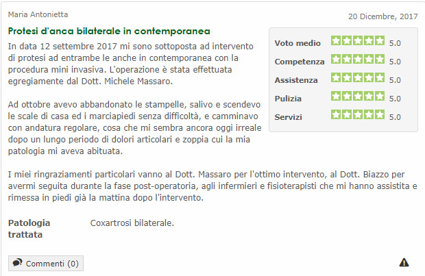 Opinione sul Dott. Michele Massaro - Specialista protesi anca e ginocchio
