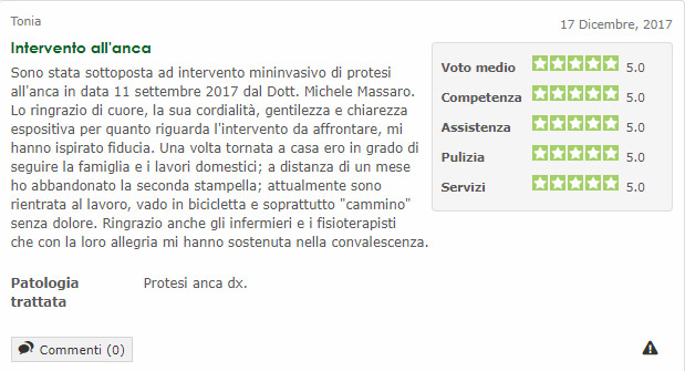 Opinione sul Dott. Michele Massaro - Specialista protesi anca e ginocchio