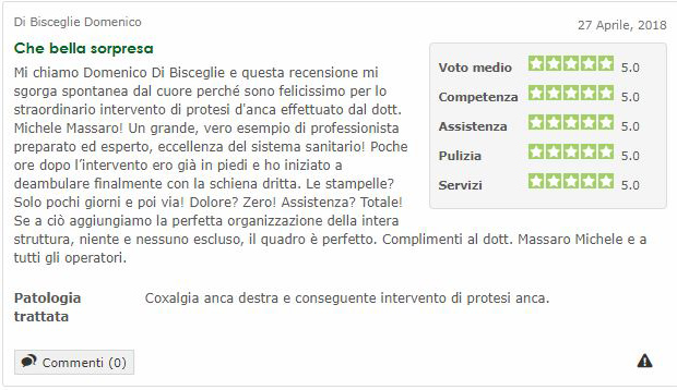 Opinione sul Dott. Michele Massaro - Specialista protesi anca e ginocchio