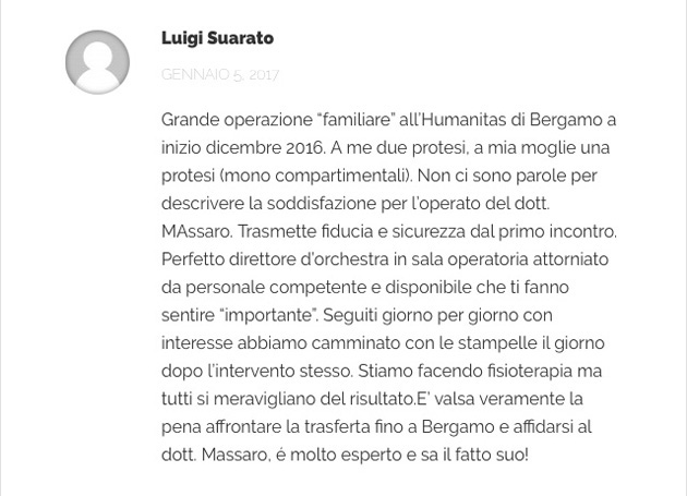 Opinione sul Dott. Michele Massaro - Specialista protesi anca e ginocchio