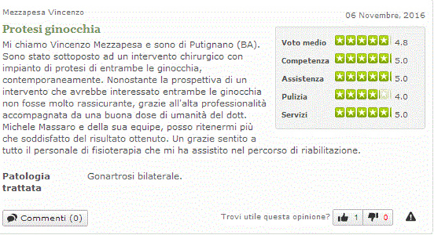 Opinione sul Dott. Michele Massaro - Specialista protesi anca e ginocchio