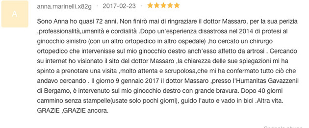 Opinione sul Dott. Michele Massaro - Specialista protesi anca e ginocchio