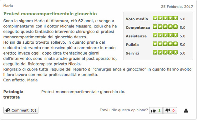 Opinione sul Dott. Michele Massaro - Specialista protesi anca e ginocchio