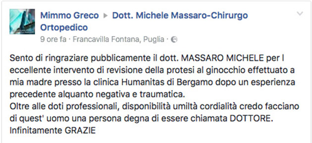 Opinione sul Dott. Michele Massaro - Specialista protesi anca e ginocchio