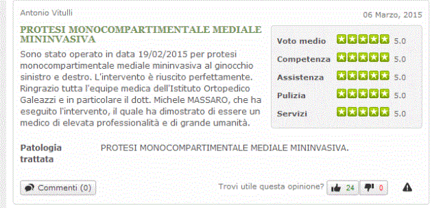 Opinioni Dott. Massaro - protesi monocompartimentale