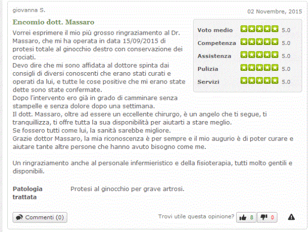 Opinioni Dott. Massaro - Ortopedico specialista protesi Anca e Ginocchio