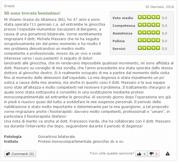 Opinione sul Dott. Michele Massaro - Specialista protesi anca e ginocchio