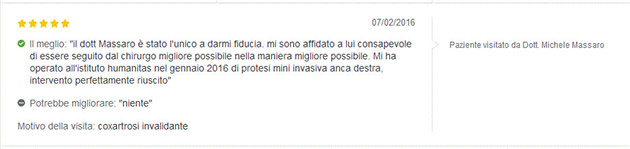 Opinione sul Dott. Michele Massaro - Specialista protesi anca e ginocchio