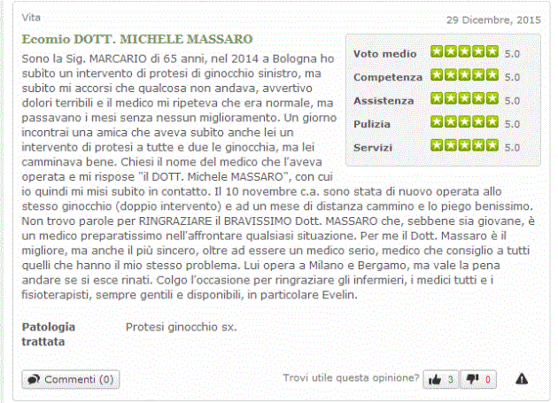 Recensione ortopedici - opinioni sul Dott. Michele Massaro