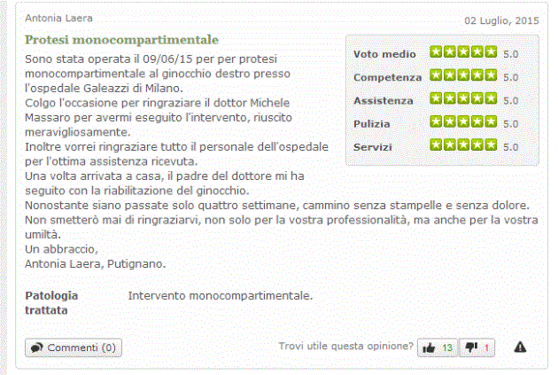 Protesi anca - Opinioni pazienti Dott. Michele Massaro