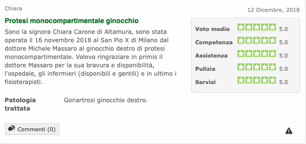 Opinione sul Dott. Michele Massaro - Specialista protesi anca e ginocchio