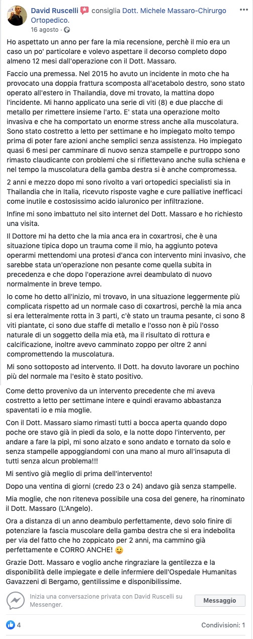 Opinione sul Dott. Michele Massaro - Specialista protesi anca e ginocchio