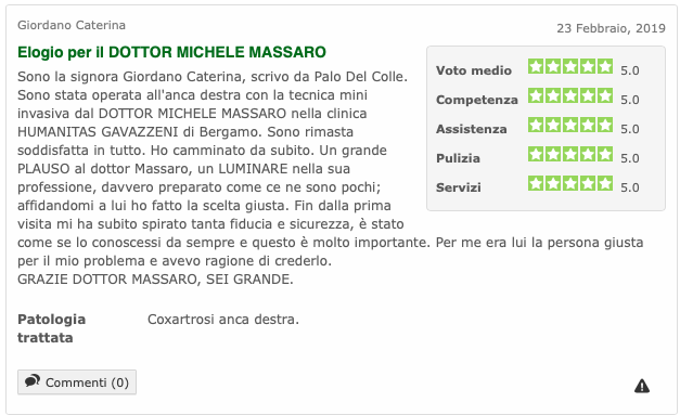 Opinione sul Dott. Michele Massaro - Specialista protesi anca e ginocchio