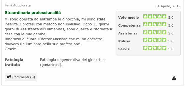 Opinione sul Dott. Michele Massaro - Specialista protesi anca e ginocchio