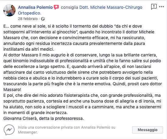 Opinione sul Dott. Michele Massaro - Specialista protesi anca e ginocchio