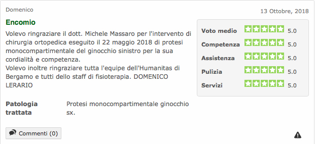 Opinione sul Dott. Michele Massaro - Specialista protesi anca e ginocchio