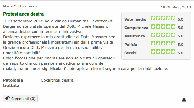 Opinione sul Dott. Michele Massaro - Specialista protesi anca e ginocchio