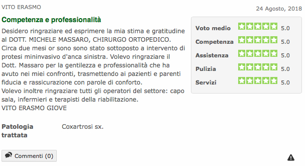 Opinione sul Dott. Michele Massaro - Specialista protesi anca e ginocchio