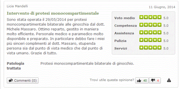 Opinioni su protesi ginocchio - Dott. Michele Massaro