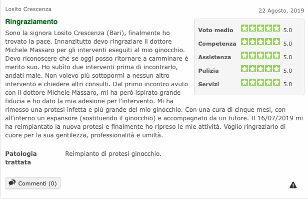 Opinione sul Dott. Michele Massaro - Specialista protesi anca e ginocchio