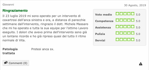 Opinione sul Dott. Michele Massaro - Specialista protesi anca e ginocchio