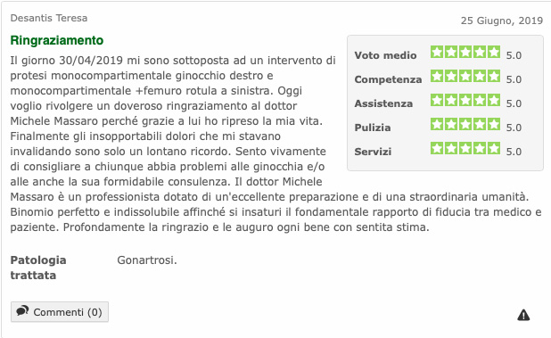 Opinione sul Dott. Michele Massaro - Specialista protesi anca e ginocchio