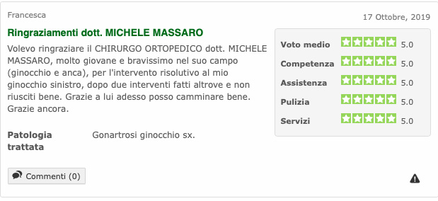 Opinione sul Dott. Michele Massaro - Specialista protesi anca e ginocchio