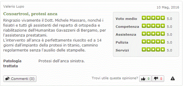 Opinione sul Dott. Michele Massaro - Specialista protesi anca e ginocchio